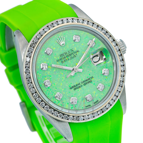 Rolex Datejust 16014 36MM Green Diamond Dial With Rubber Bracelet