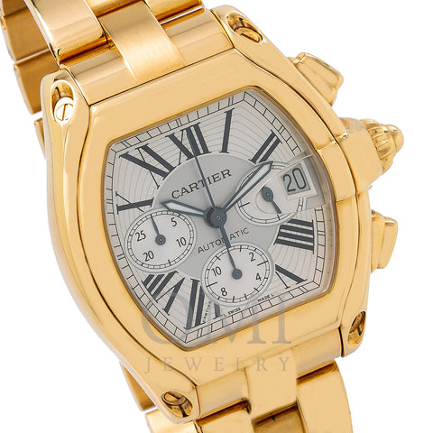 Cartier Roadster W62021Y2 47MM Chronograph White Dial With 18k Yellow Gold Bracelet