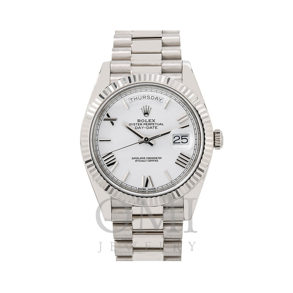 Rolex Day-Date 228239 40MM White Dial With President White Gold Bracelet