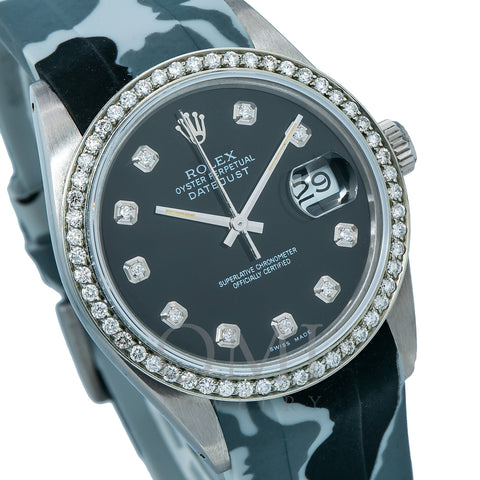 Rolex Datejust 16014 Black Diamond Dial With Rubber Camo Bracelet