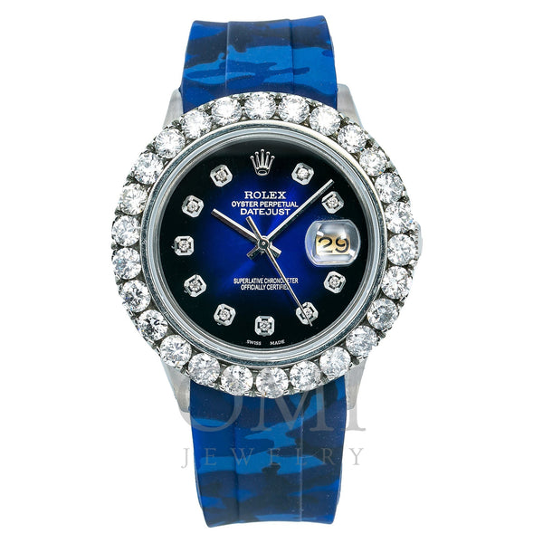 Rolex Datejust 16014 36MM Black Diamond Dial With Blue Camo Rubber Bracelet