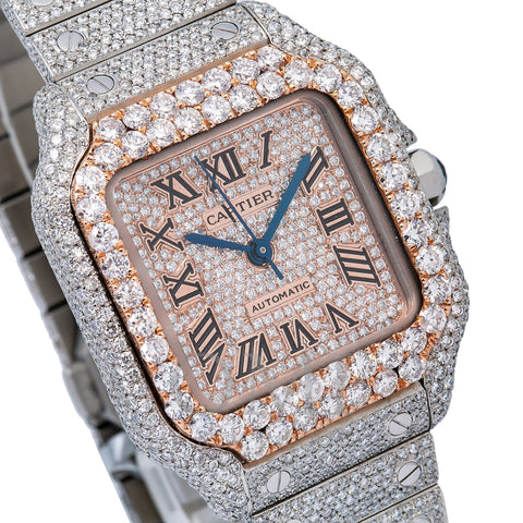Cartier Santos WSSA0029 35MM Rose Gold Diamond Dial With 18.75 CT Diamonds