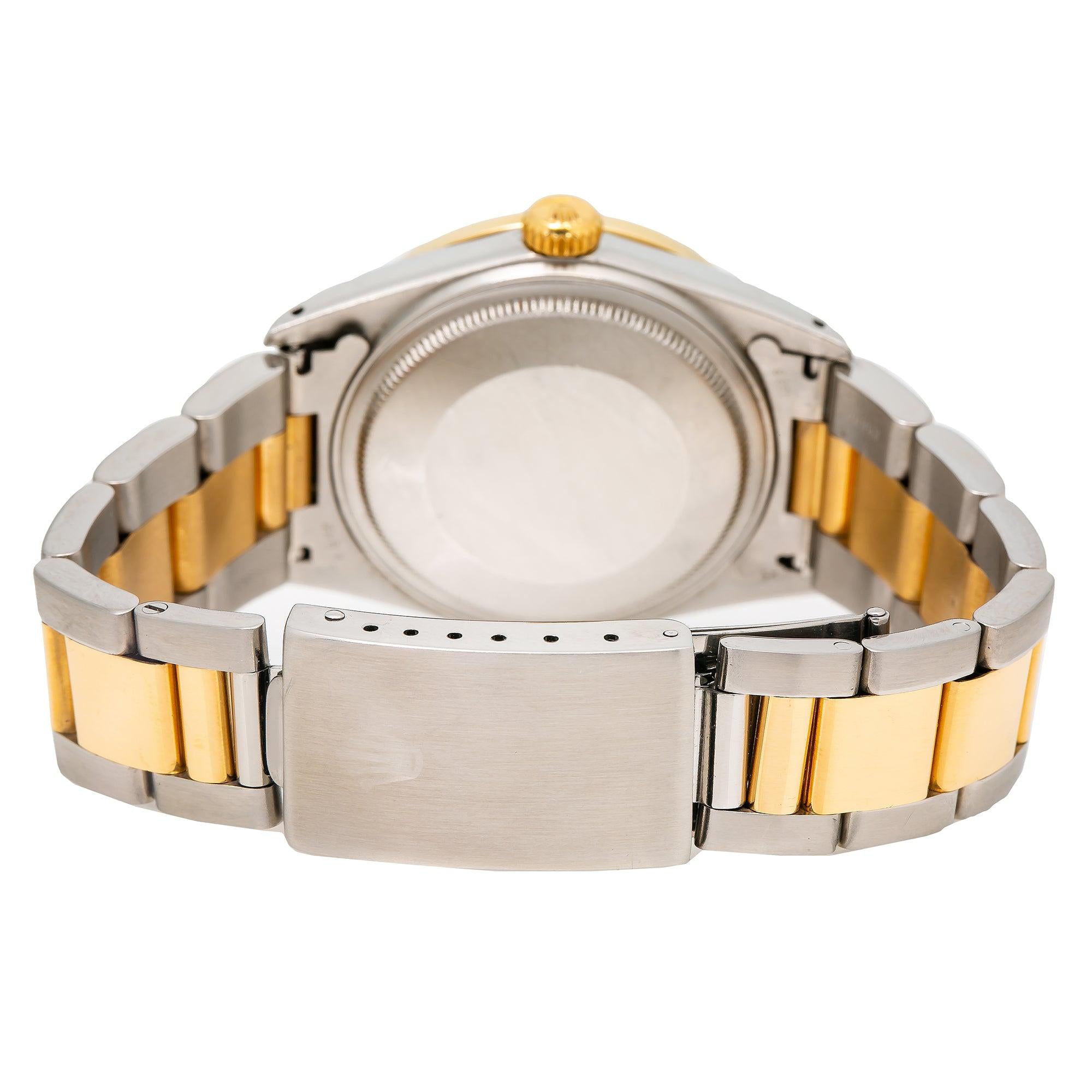 Rolex Datejust 36MM 16233 Silver Diamond Dial Diamond Bezel Two Tone Yellow Gold Oyster Bracelet