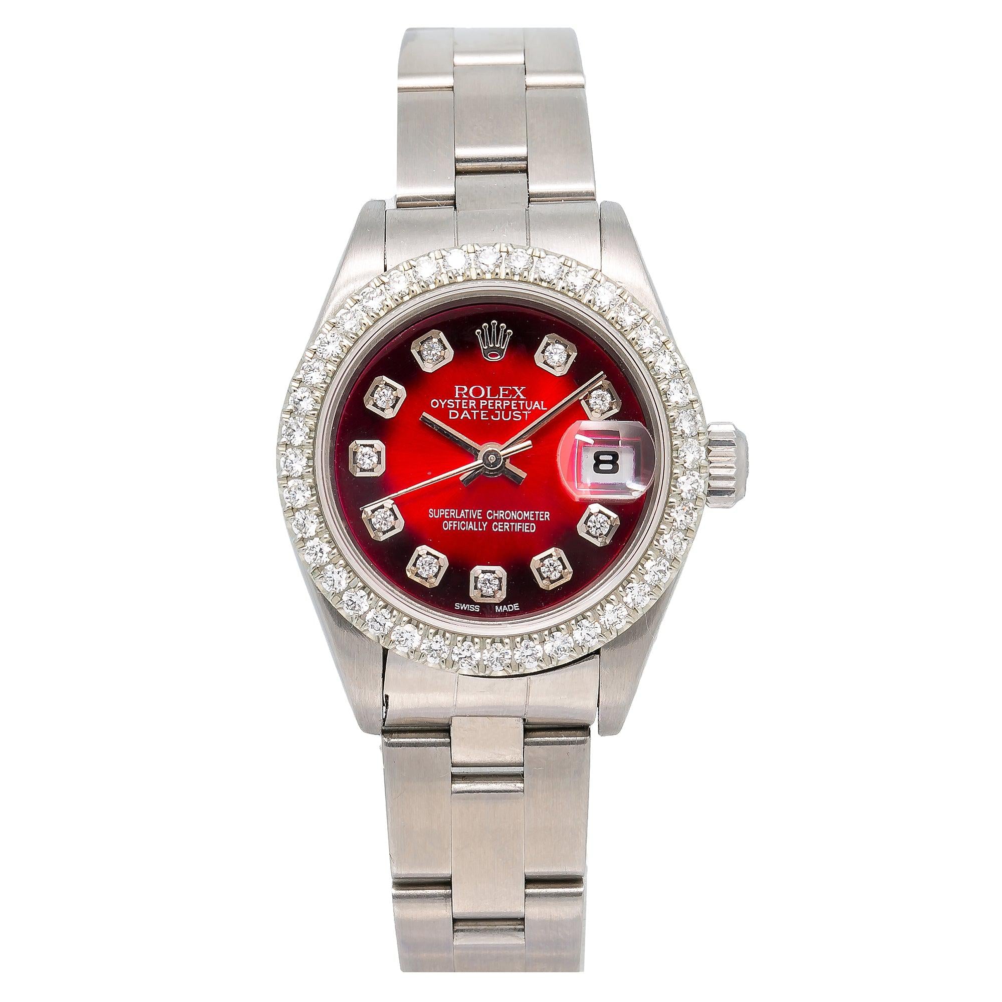Rolex Datejust 26MM 79190 Red Diamond Dial Diamond Bezel Stainless Steel Oyster Bracelet