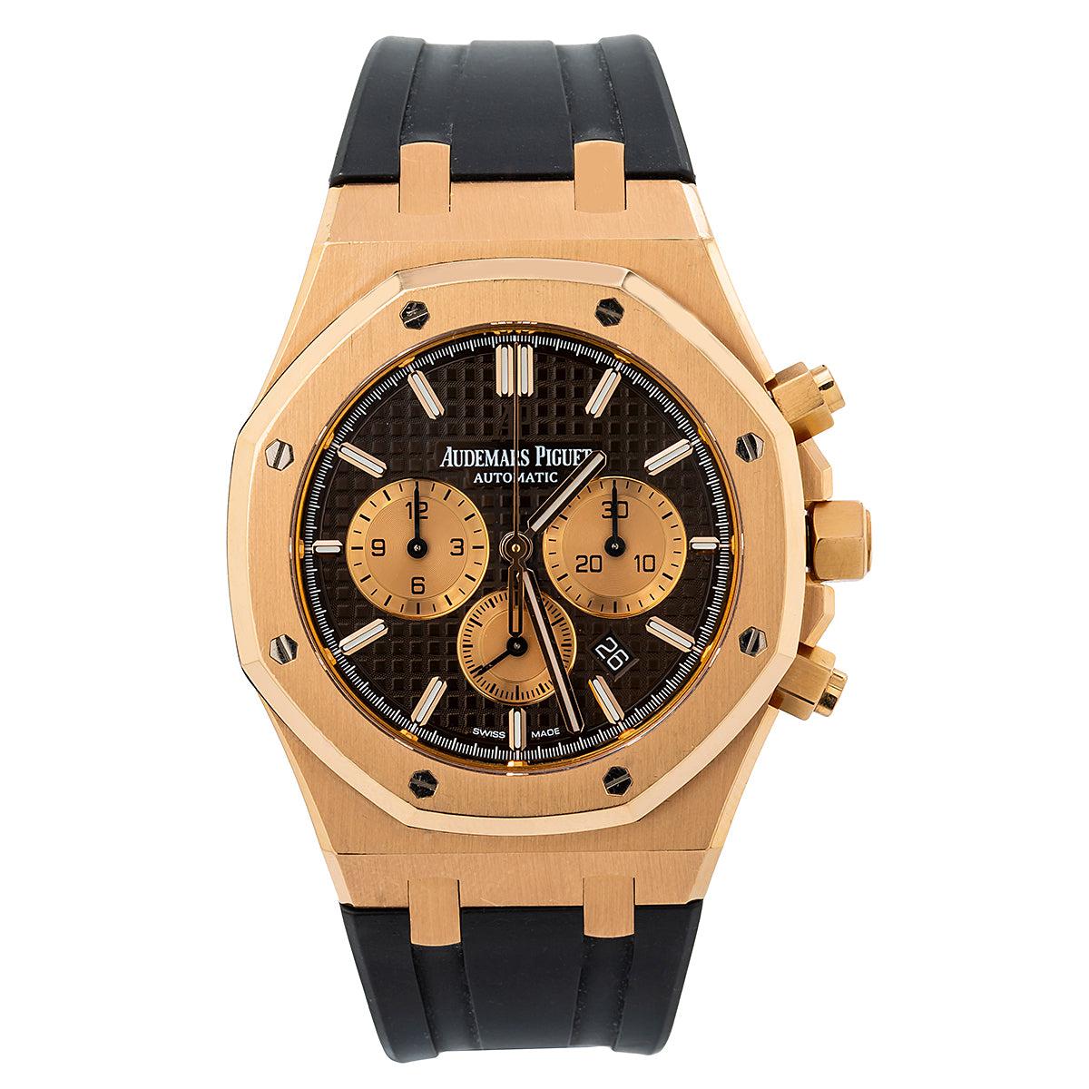Audemars Piguet Royal Oak Chronograph 41MM 26331OR.OO.D821CR.01 Black Dial Rose Gold Bezel Black Rubber Band