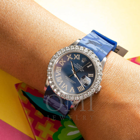 Rolex Datejust 16014 36MM Blue Diamond Dial With Rubber Bracelet