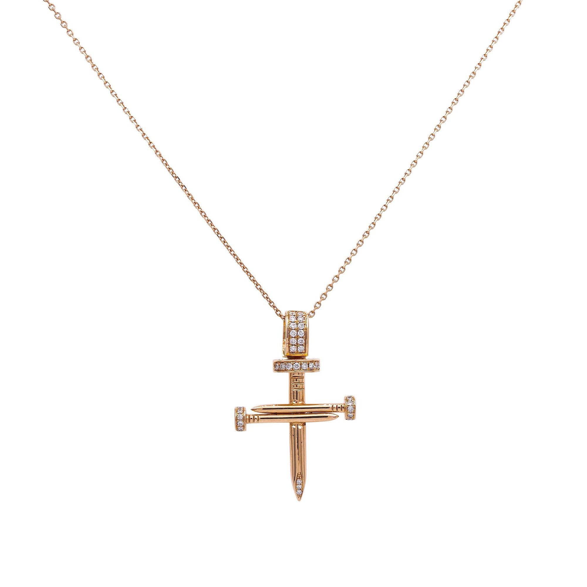 14K GOLD DIAMOND NAIL CROSS NECKLACE 0.35 CT
