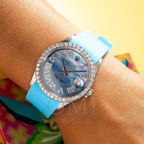 Rolex Datejust 1601 36MM Blue Roman Diamond Dial With Rubber Blue Band