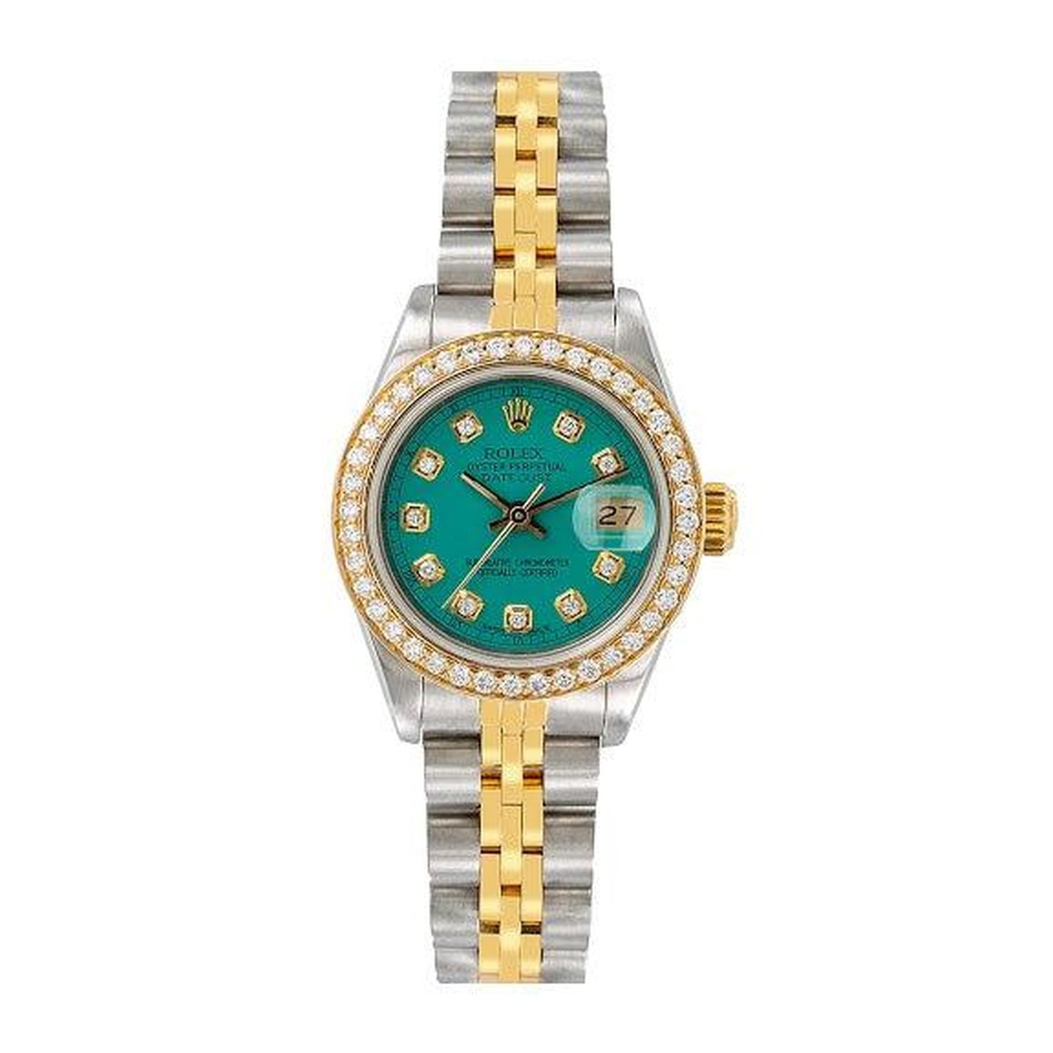 Rolex Datejust 26MM 69173 Turquoise Diamond Dial Diamond Bezel Two Tone Jubilee Bracelet 0.9ct