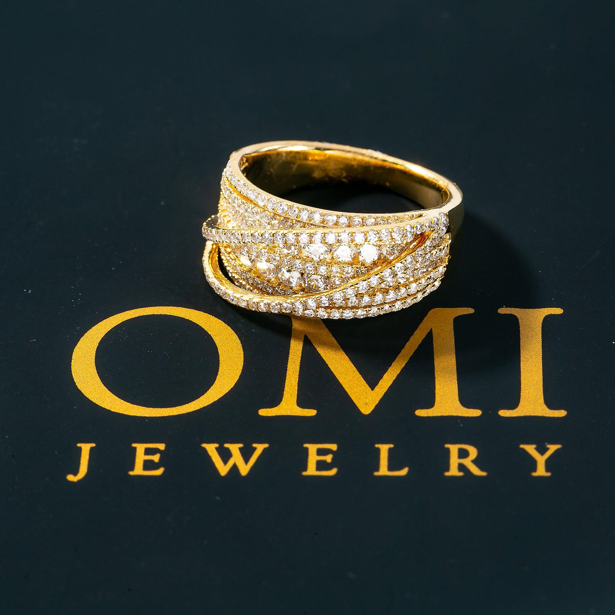 14K Yellow Gold Engagement Multi Layers Ladies Ring with 1.55 CT Diamonds