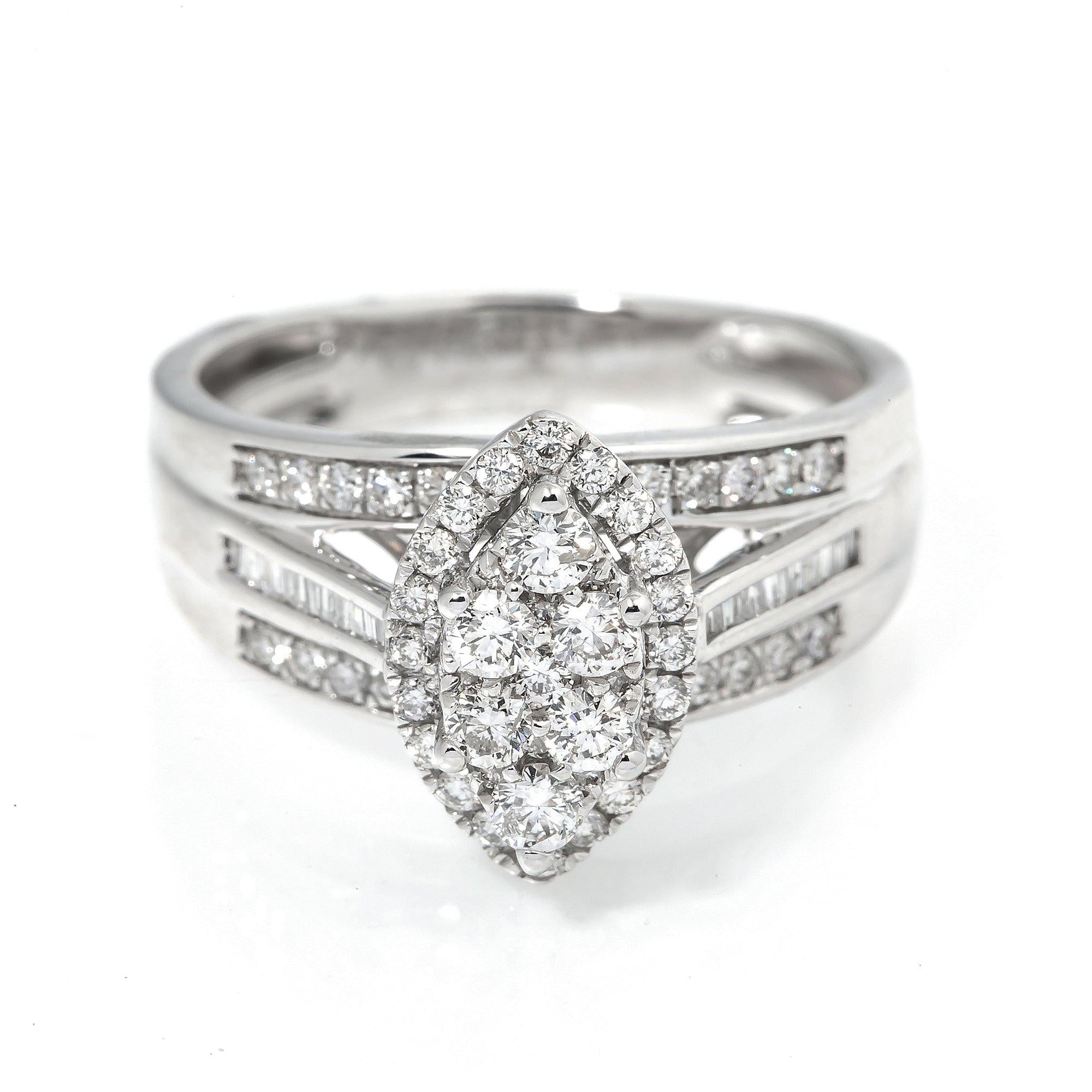 14K White Gold Marquise Cluster Engagement Ring with 1.62 CT Diamonds
