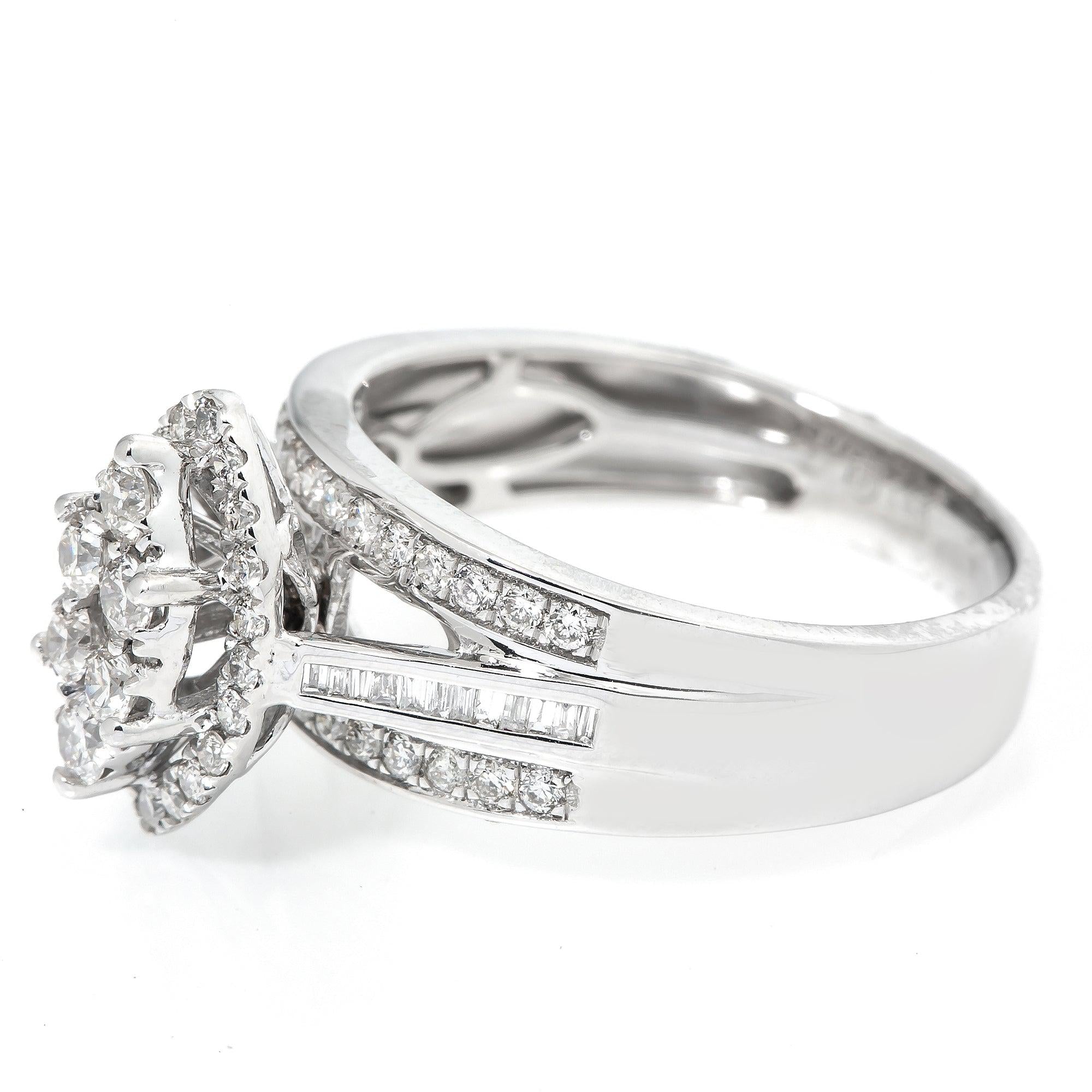 14K White Gold Marquise Cluster Engagement Ring with 1.62 CT Diamonds