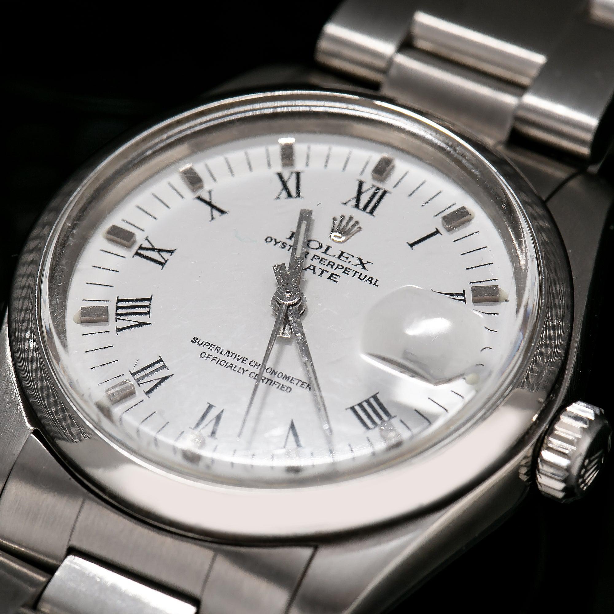 Rolex Date 34MM 1500 White Roman Dial Smooth Bezel Stainless Steel Oyster Bracelet