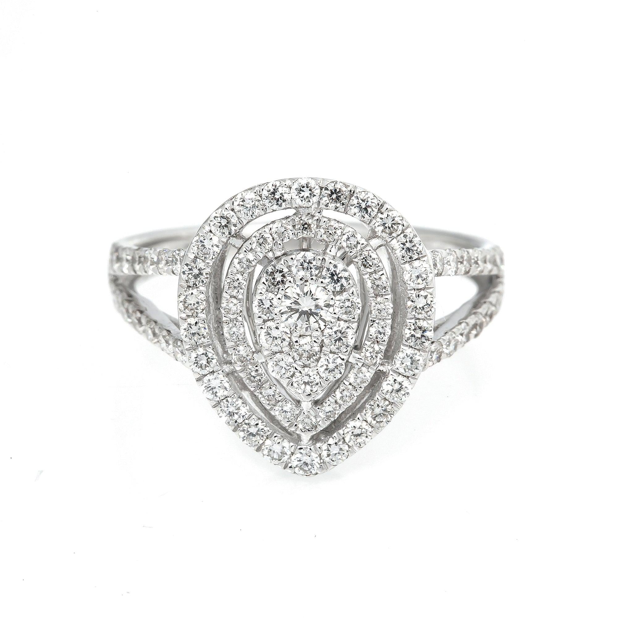 14K White Gold Diamond Pear Cluster Engagement Ring with 1.5 CT Diamonds
