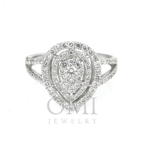 14K White Gold Diamond Pear Cluster Engagement Ring with 1.5 CT Diamonds