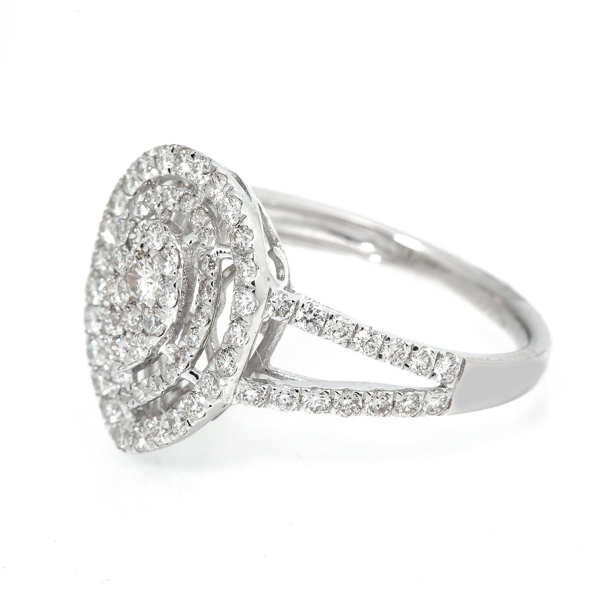 14K White Gold Diamond Pear Cluster Engagement Ring with 1.5 CT Diamonds