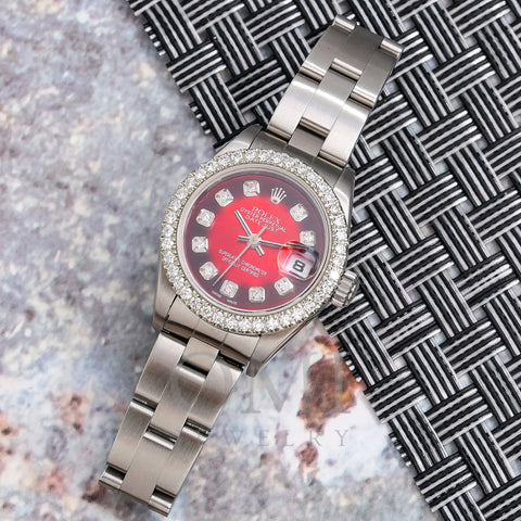 ROLEX DATEJUST 79190 26MM BLACK AND RED DIAMOND DIAL WITH OYSTER BRACELET