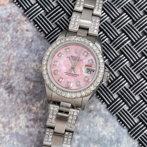 Rolex Datejust 26MM Pink MOP Diamond Dial With Stainless Steel Bracelet