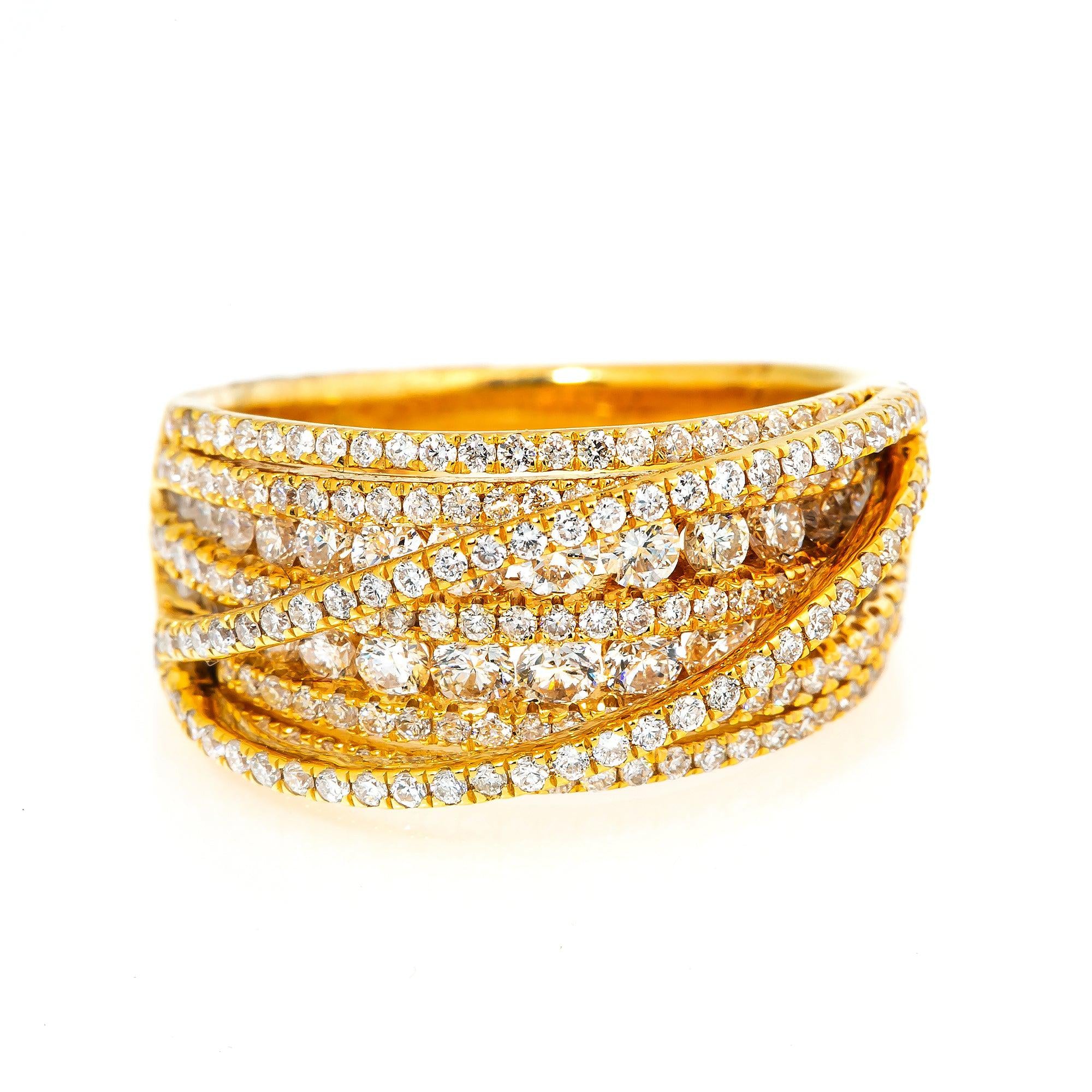 14K Yellow Gold Engagement Multi Layers Ladies Ring with 1.55 CT Diamonds