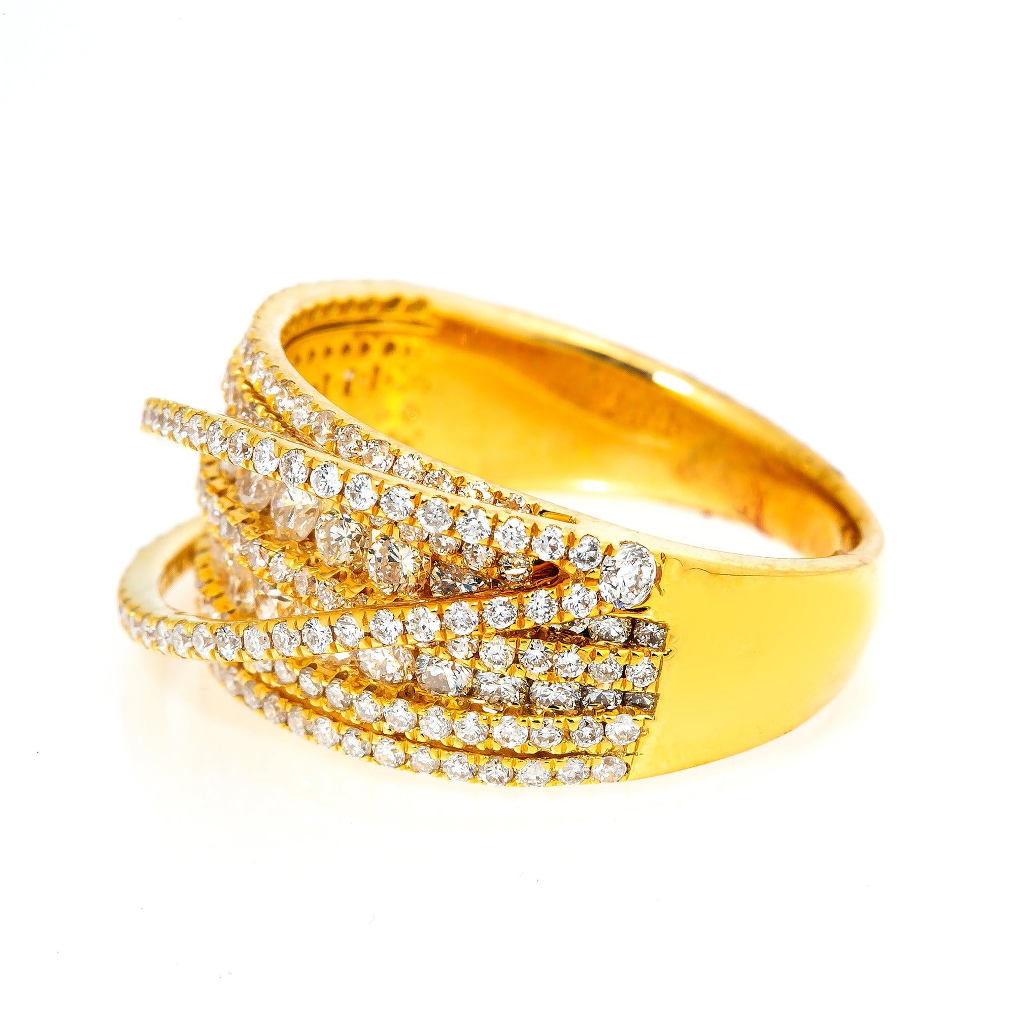 14K Yellow Gold Engagement Multi Layers Ladies Ring with 1.55 CT Diamonds