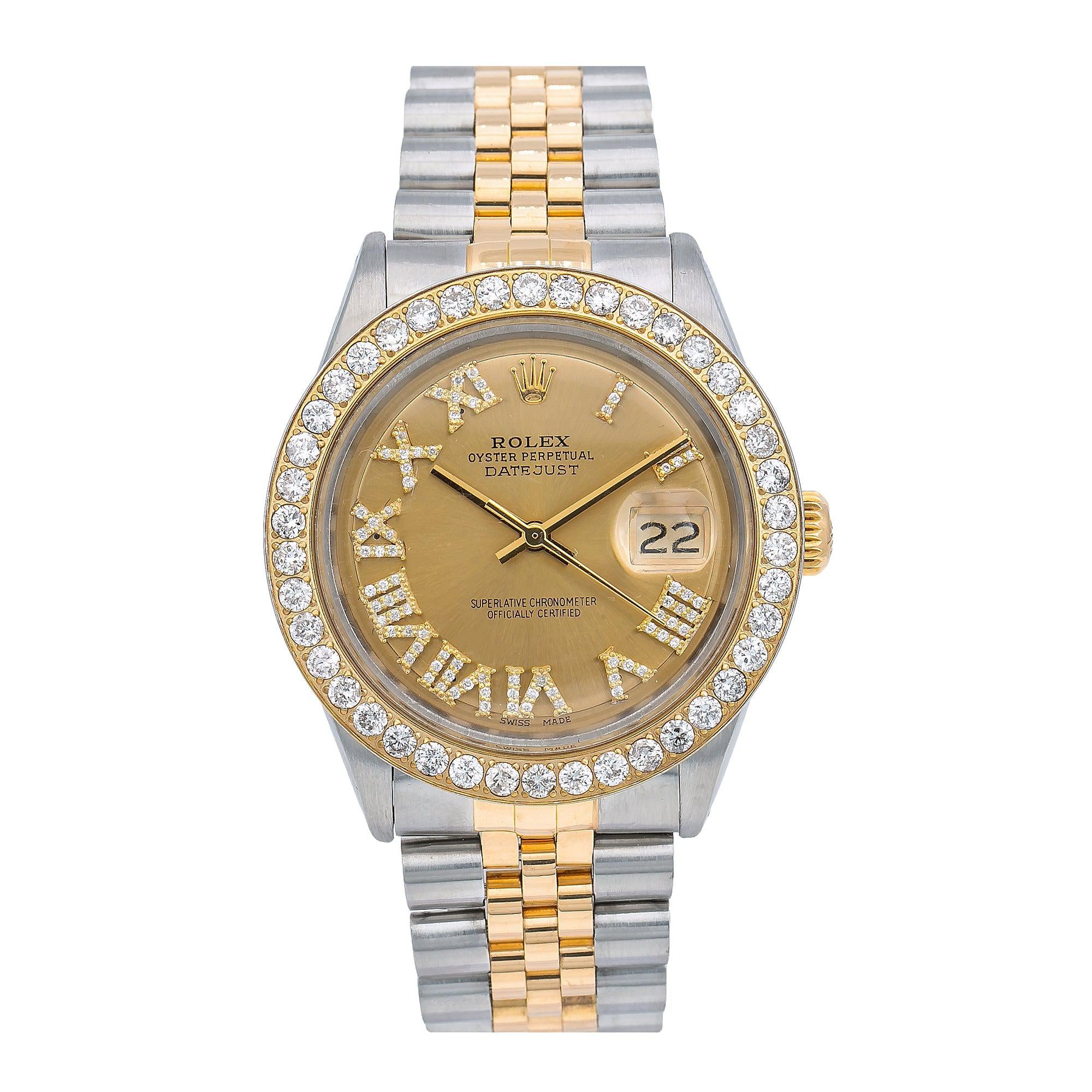 Rolex Datejust 36MM 1601 Champagne Roman Dial Diamond Bezel Two Tone Jubilee Bracelet