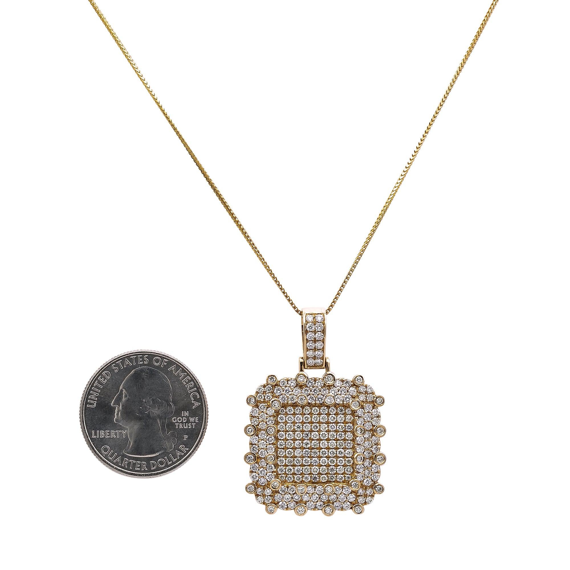 14K Yellow Gold Double Square Pendant with 3.00CT Diamonds
