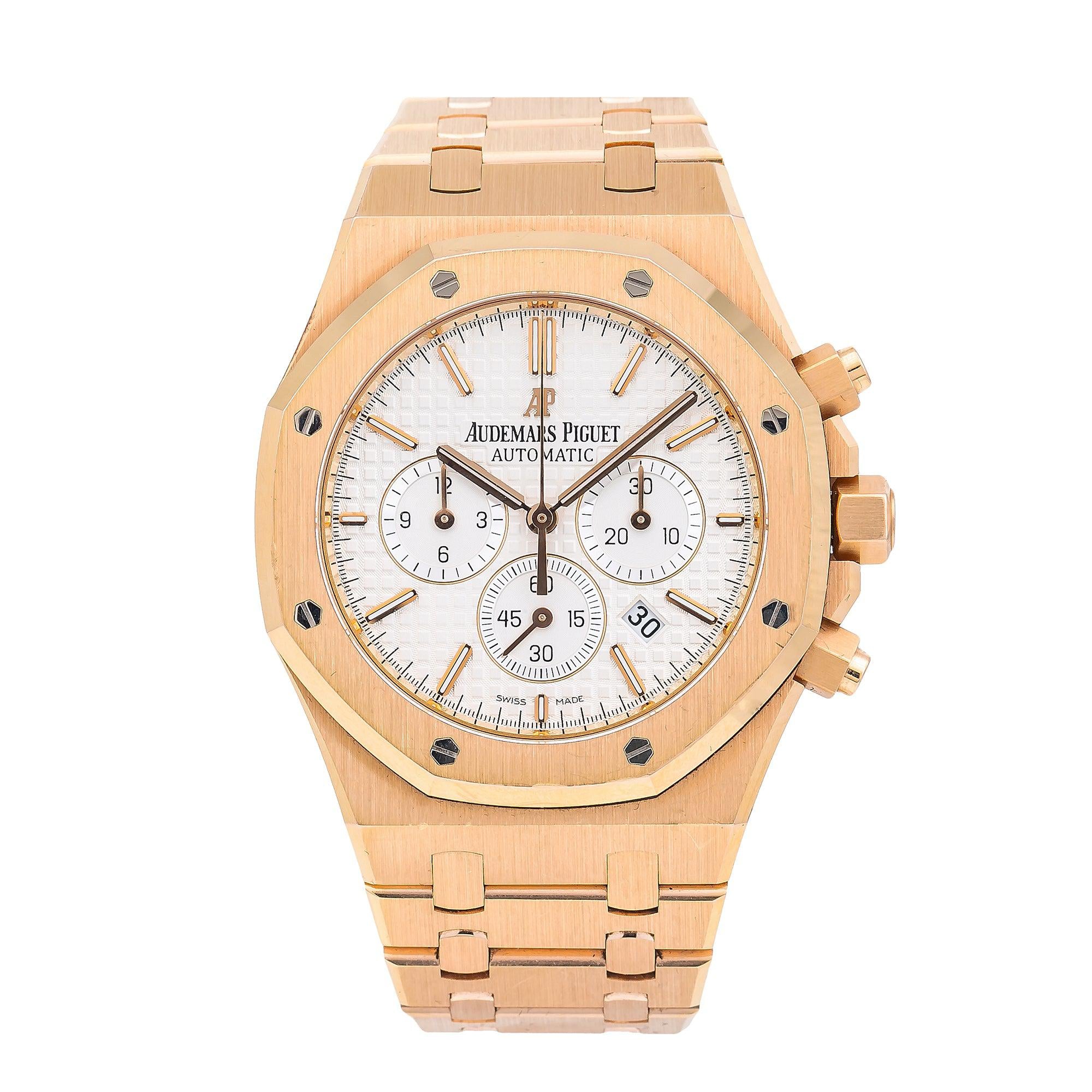 Audemars Piguet Royal Oak Chronograph 41MM 26320OR.OO.1220OR.02 White Dial Rose Gold Bezel 18K Rose Gold Bracelet