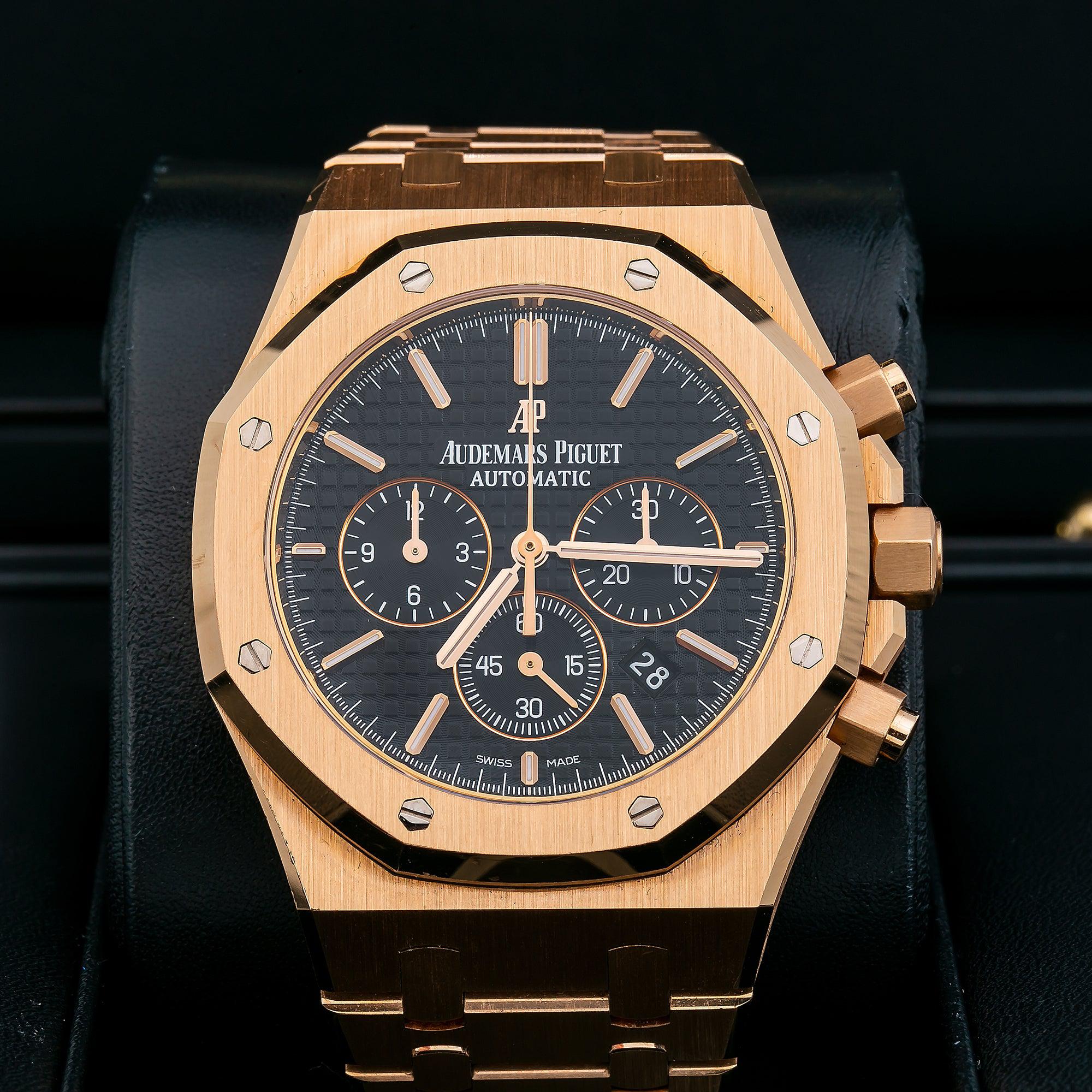 Audemars Piguet Royal Oak Chronograph 41MM 26320OR.OO.1220OR.01 Black Dial Rose Gold Bezel 18K Rose Gold Bracelet
