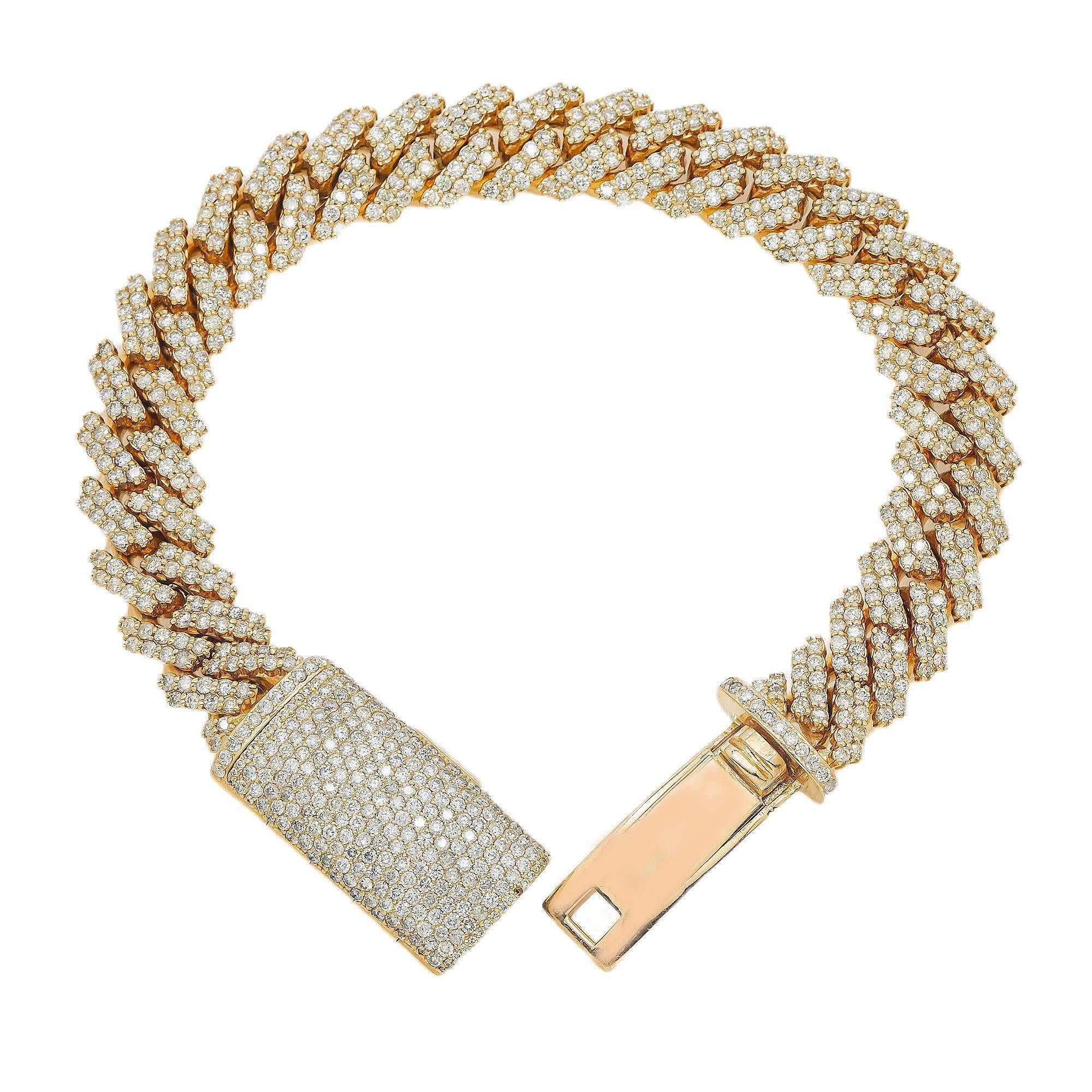 14K GOLD DIAMOND 14MM CUBAN LINK BRACELET 14.95 CT