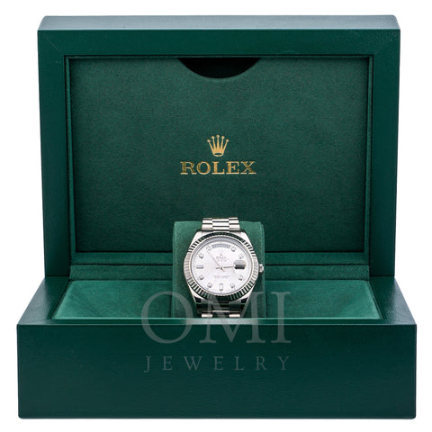 White Gold Rolex Day Date II 218239 41MM Silver Diamond Dial With White Gold President Bracelet