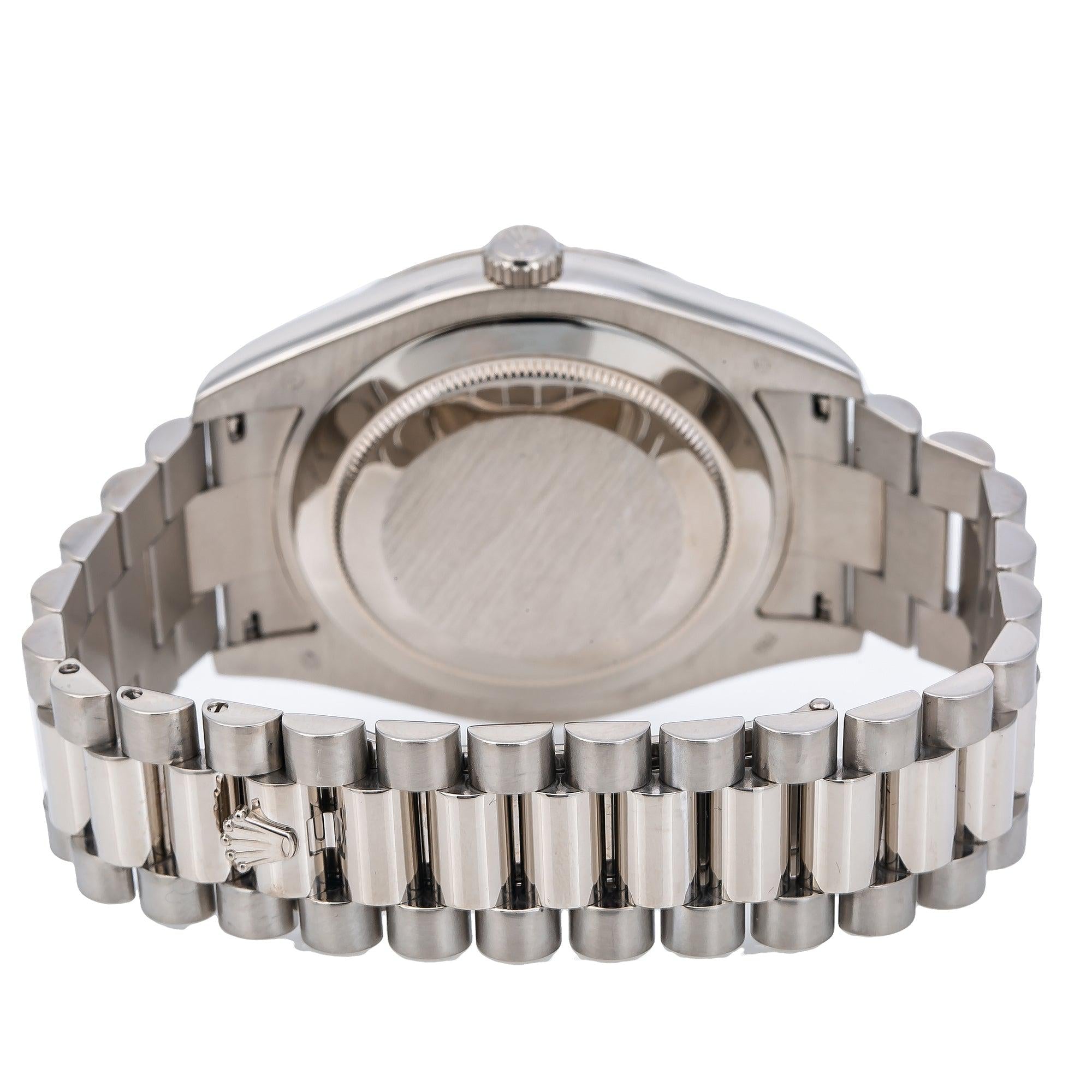 Rolex Day-Date II 41MM 218239 Silver Diamond Dial Fluted Bezel 18K White Gold President Bracelet