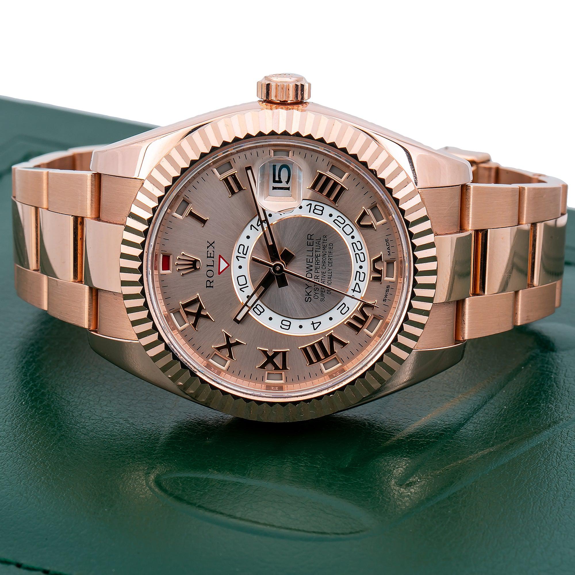 Rolex Sky-Dweller 42MM 326935 Sundust Roman Dial Fluted Bezel 18K Rose Gold Oyster Bracelet
