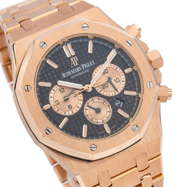 Audemars piguet royal oak chronograph rose gold black online dial