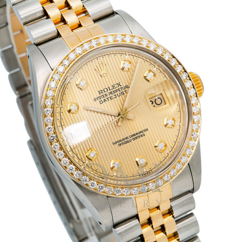 Rolex Datejust 16013 36MM Champagne Diamond Dial With Two Tone Jubilee Bracelet