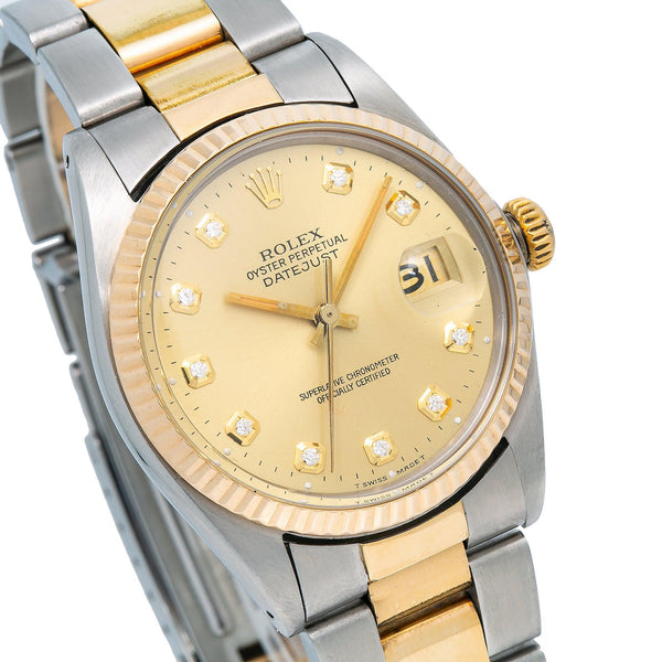 Rolex Datejust 16013 Champagne Diamond Dial With Two Tone Oyster Brace ...