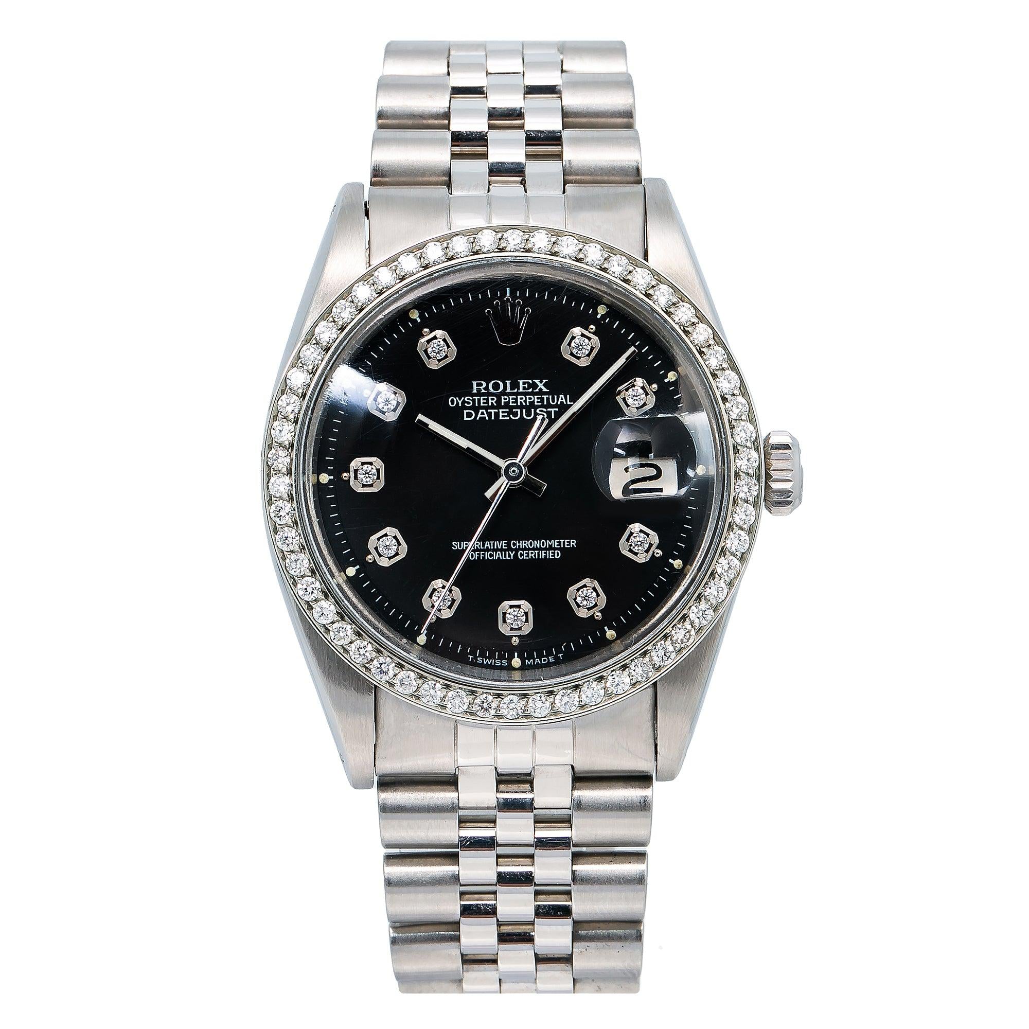 Rolex Datejust 36MM 1601 Black Diamond Dial Diamond Bezel Stainless Steel Jubilee Bracelet
