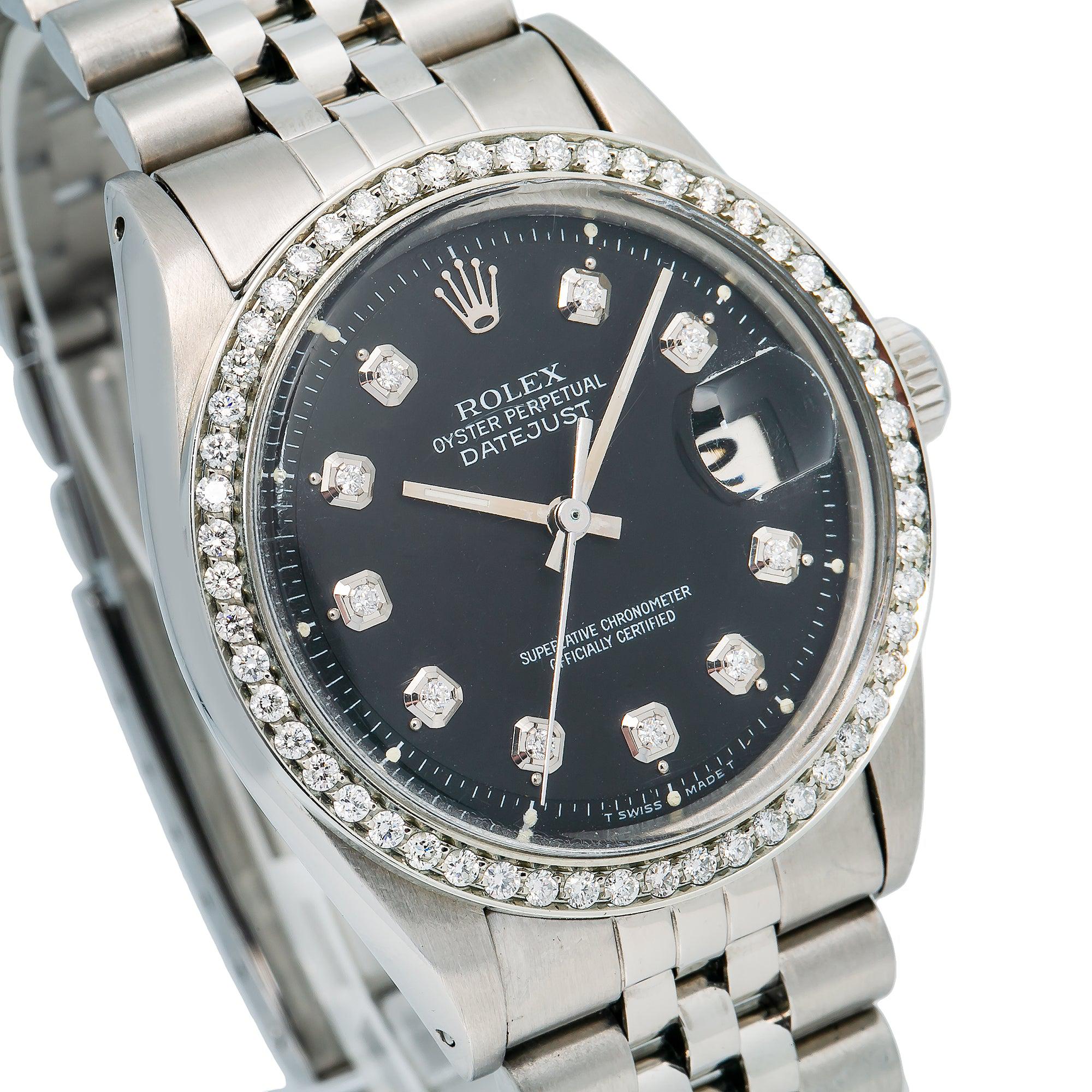 Rolex Datejust 36MM 1601 Black Diamond Dial Diamond Bezel Stainless Steel Jubilee Bracelet