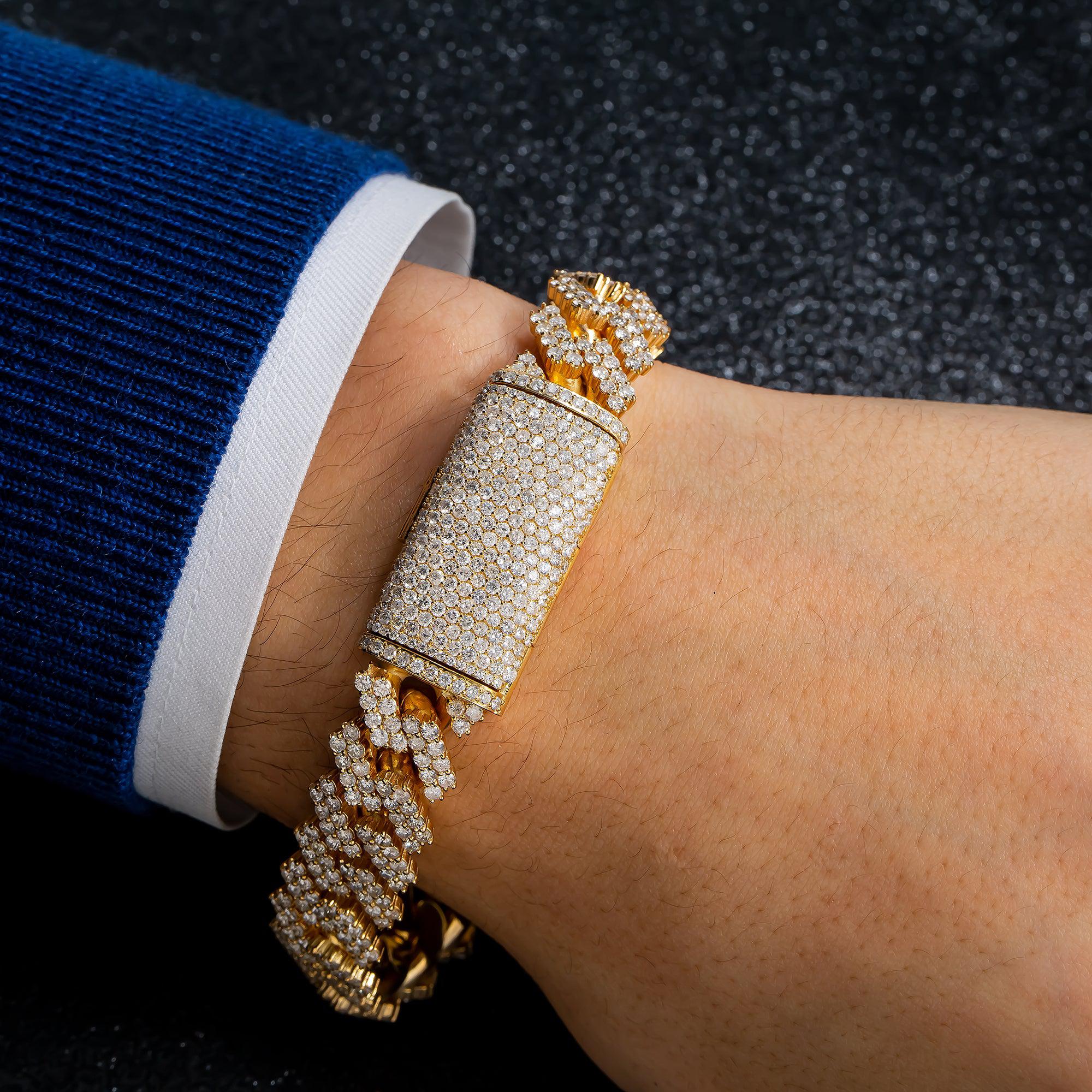 14K GOLD LAB DIAMOND 14MM CUBAN LINK BRACELET 15.95 CT