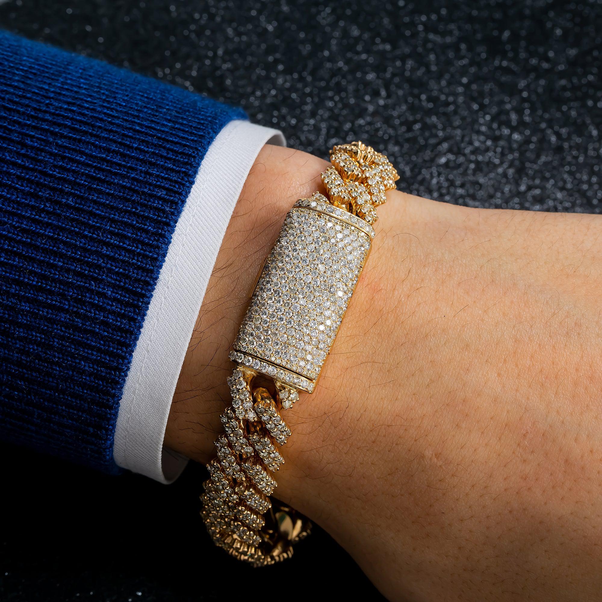 14K GOLD DIAMOND 14MM CUBAN LINK BRACELET 14.95 CT