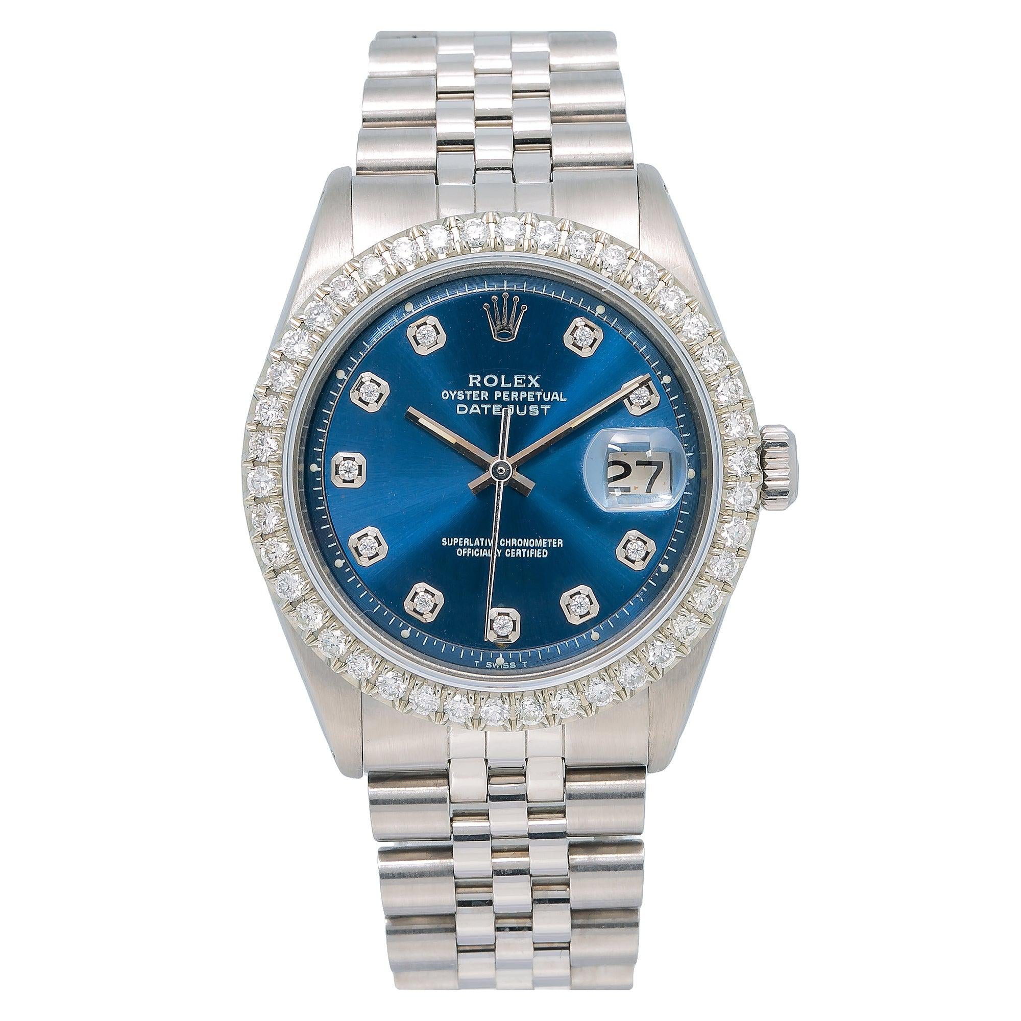 Rolex Datejust 36MM 1601 Blue Diamond Dial Diamond Bezel Stainless Steel Jubilee Bracelet