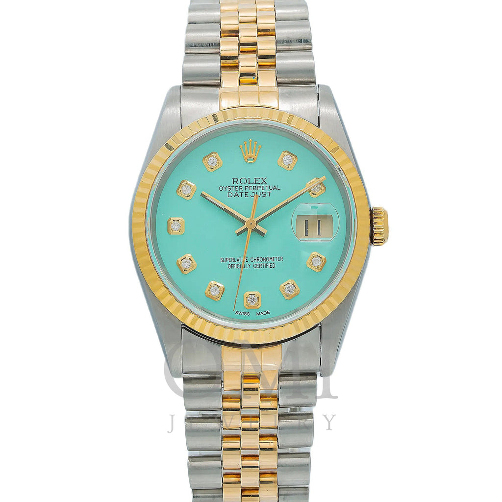 Rolex Datejust 16233 36MM Turquoise Diamond Dial With Two Tone Bracelet