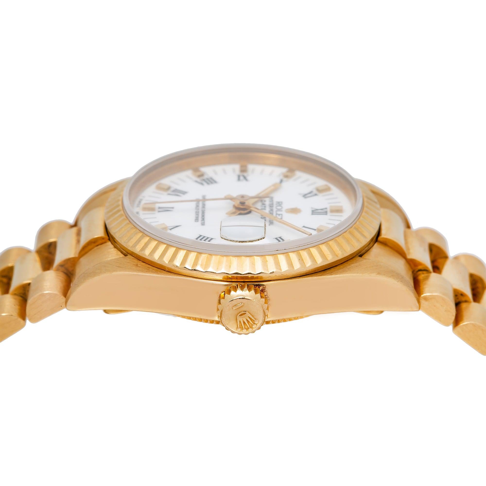 Rolex Datejust 31MM 68278 White Roman Dial Fluted Bezel 18K Yellow Gold President Bracelet