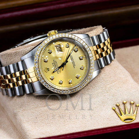 Rolex Datejust 16013 36MM Champagne Diamond Dial With Two Tone Jubilee Bracelet