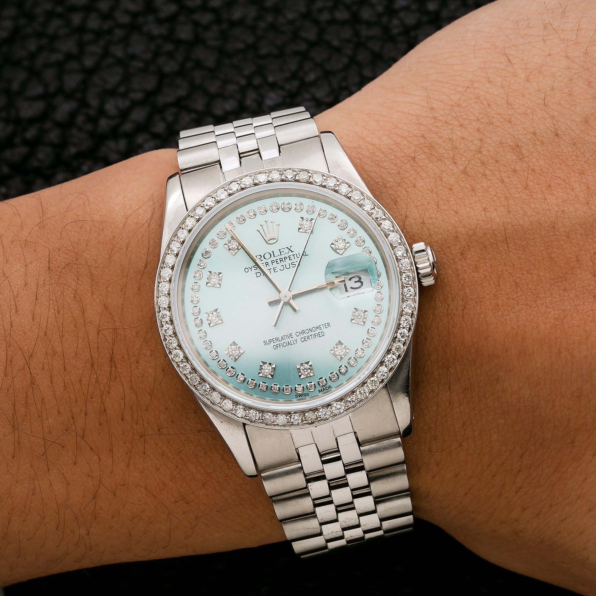 Rolex Datejust 36MM 16014 Ice Blue Diamond Dial Diamond Bezel Stainless Steel Jubilee Bracelet 1.2ct
