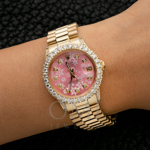 Rolex Oyster Perpetual DateJust 31MM Pink Diamond Dial With Yellow Gold President Bracelet