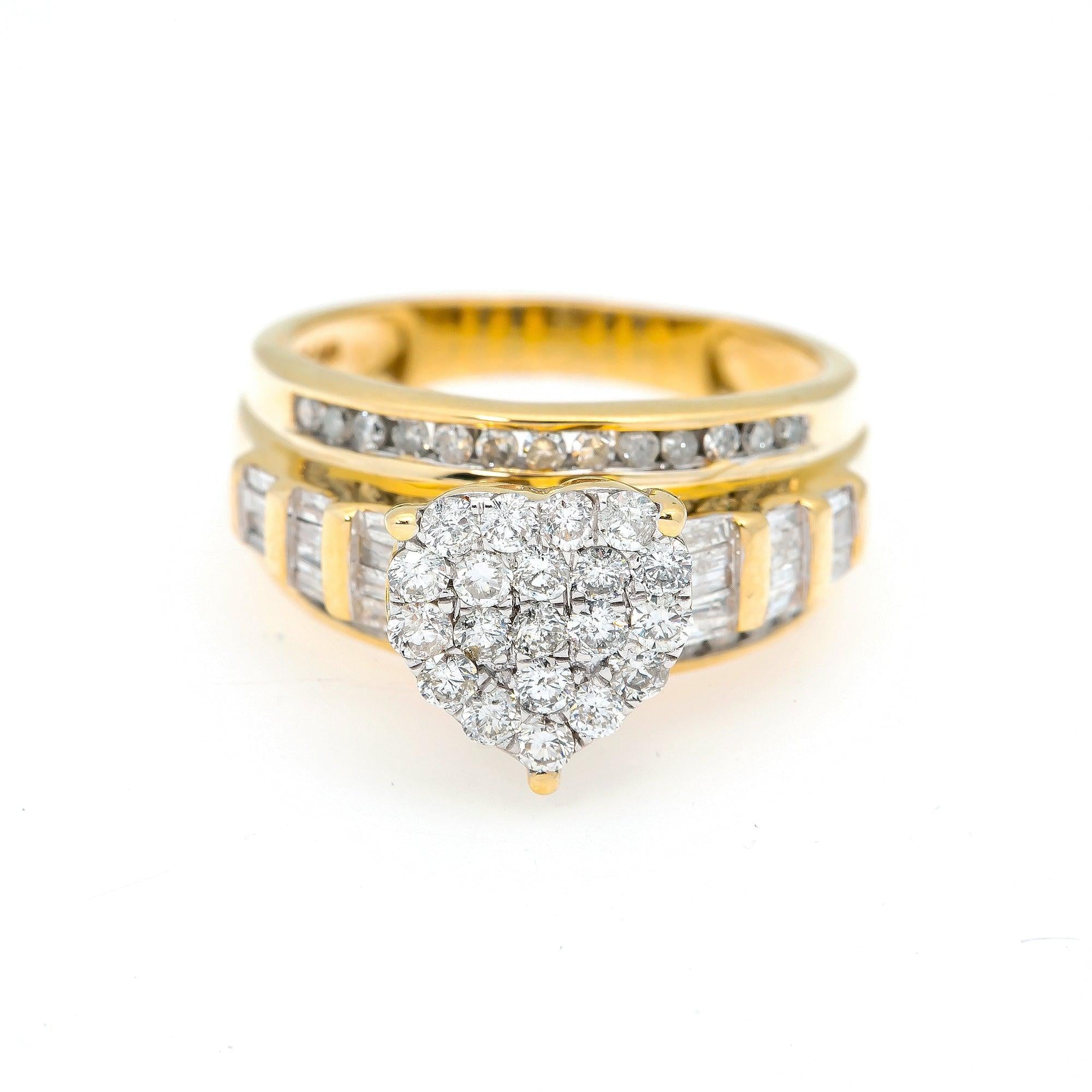 14K GOLD HEART SHAPED CLUSTER DIAMOND ENGAGEMENT RING 1.10 CT