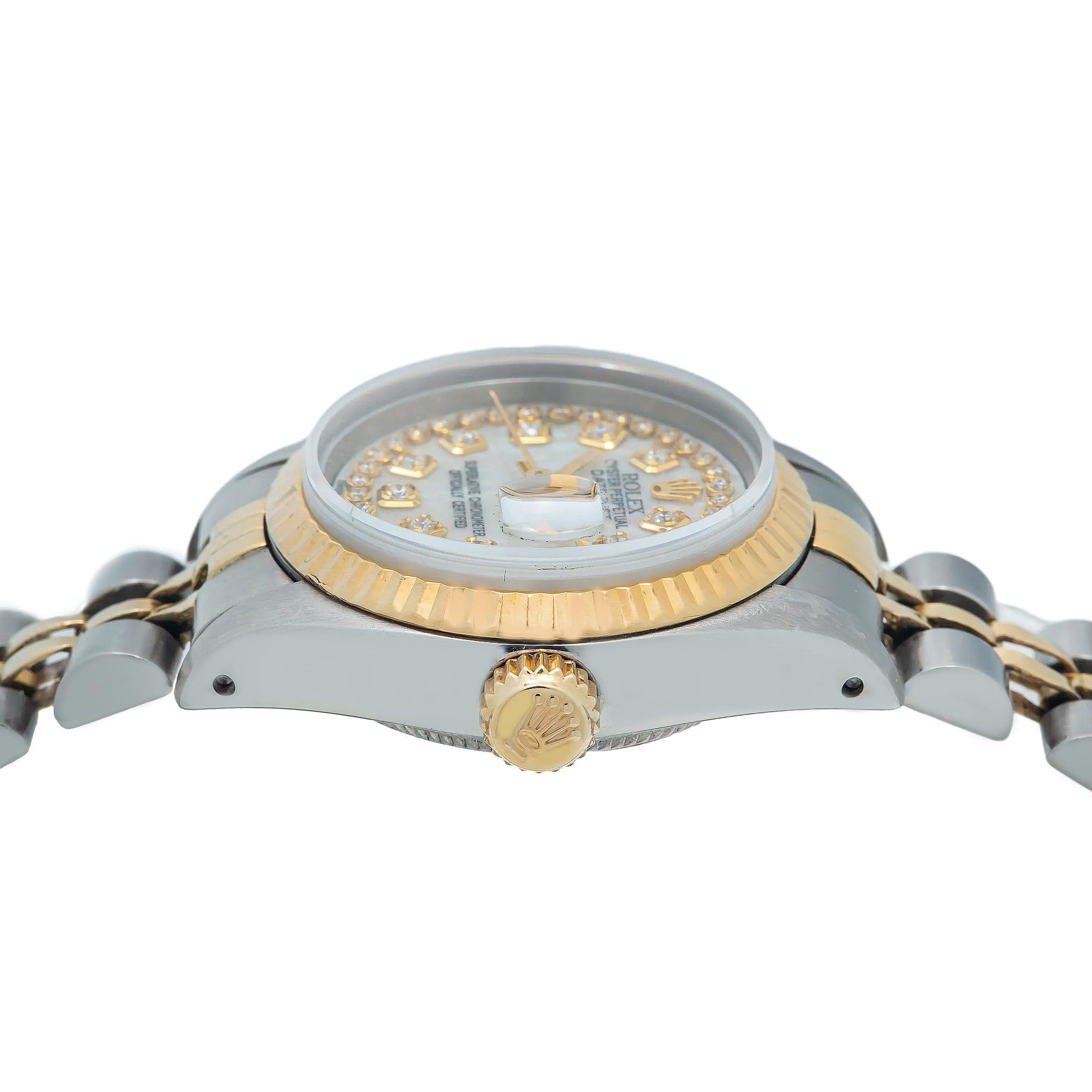 Rolex Datejust 26MM 6917 Mother of Pearl Diamond Dial Fluted Bezel Two Tone Yellow Gold Jubilee Bracelet