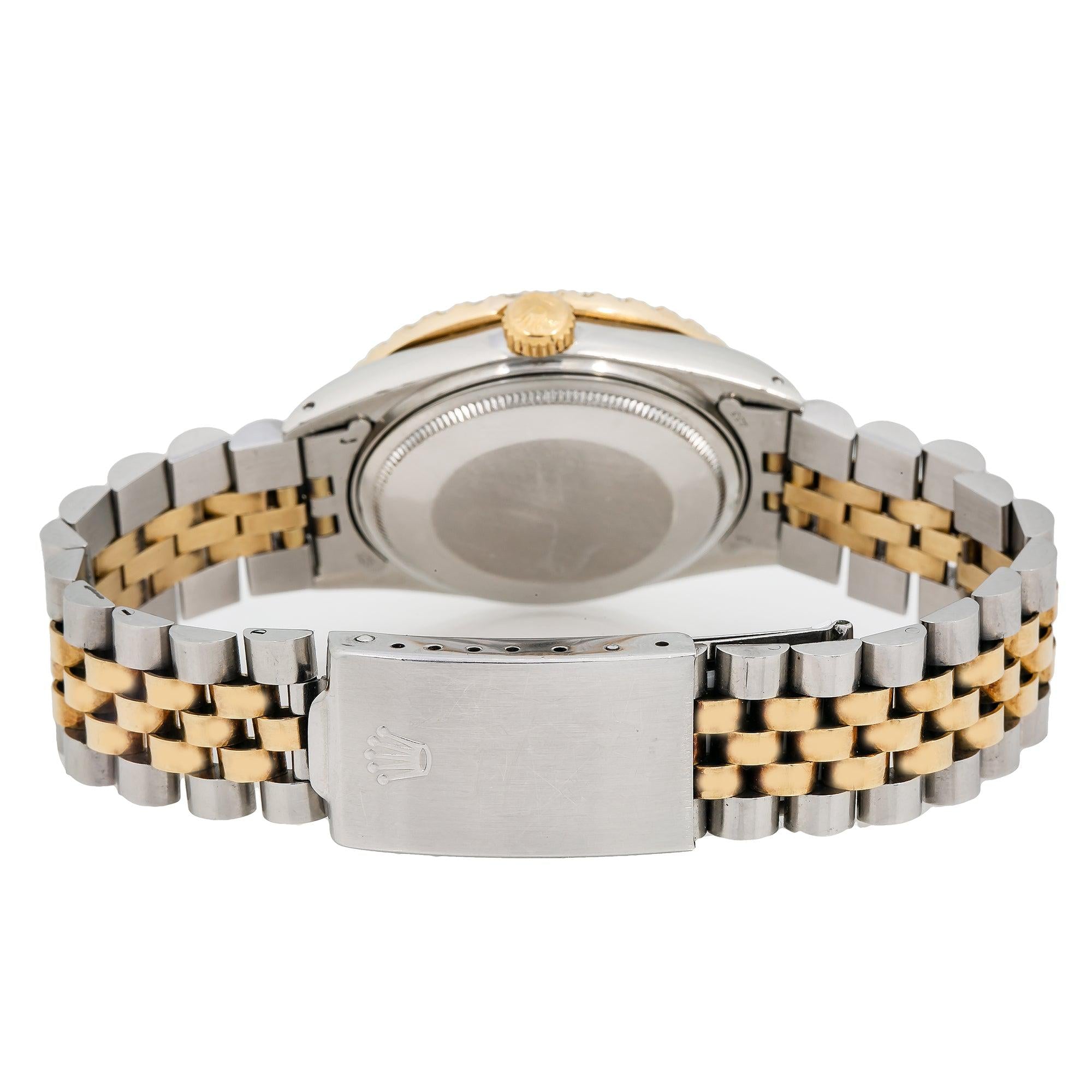 Rolex Datejust 36MM 1601 Black Mother of Pearl Diamond Dial Diamond Bezel Two Tone Yellow Gold Jubilee Bracelet 1.3ct