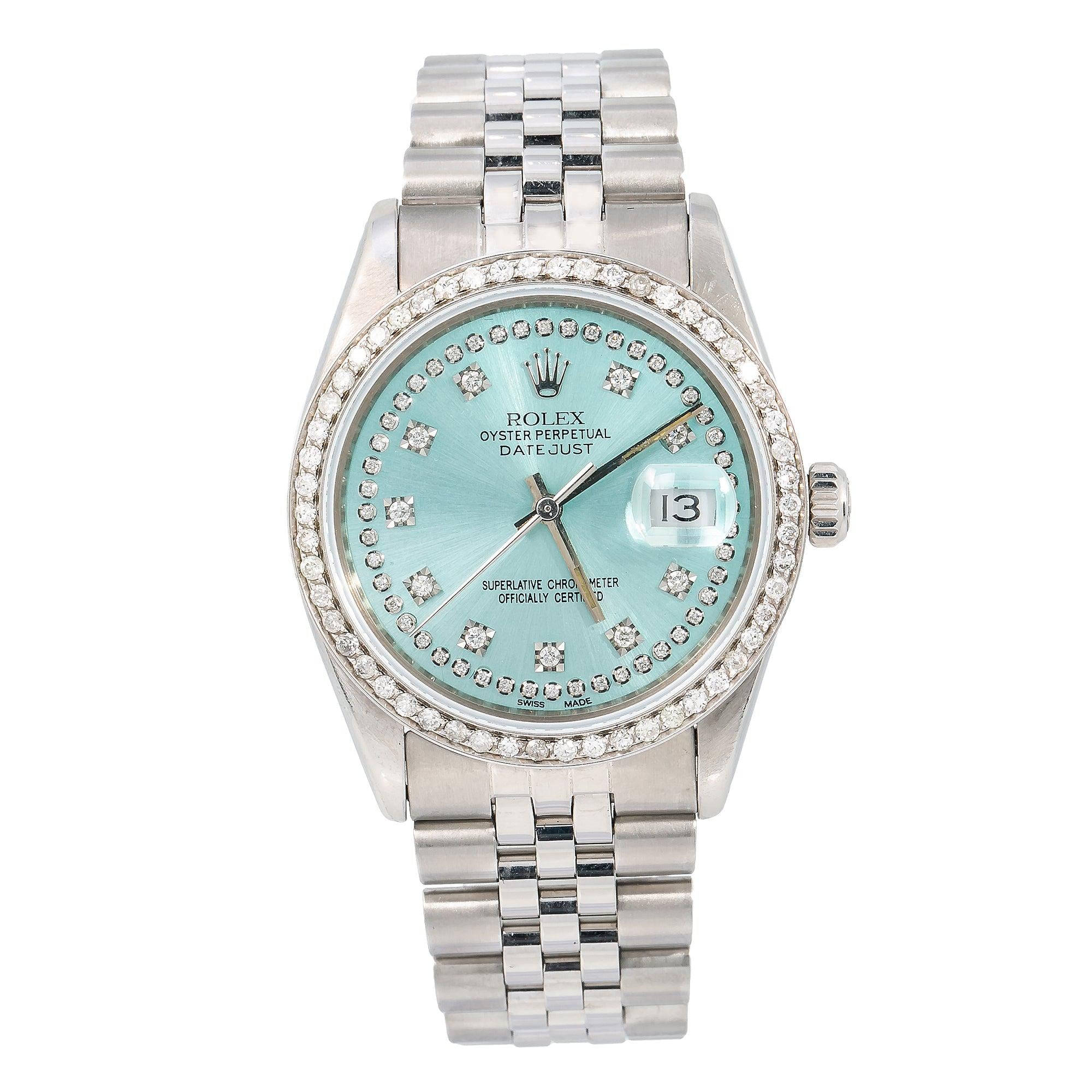 Rolex Datejust 36MM 16014 Ice Blue Diamond Dial Diamond Bezel Stainless Steel Jubilee Bracelet 1.2ct
