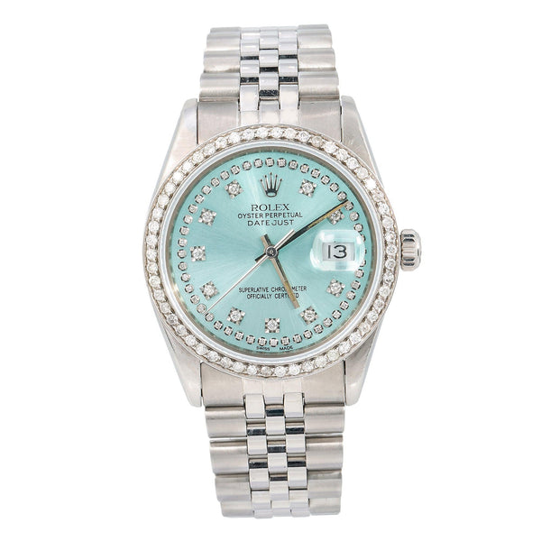 Rolex Datejust 16014 36MM Turquoise Diamond Dial With 1.20 CT Diamonds